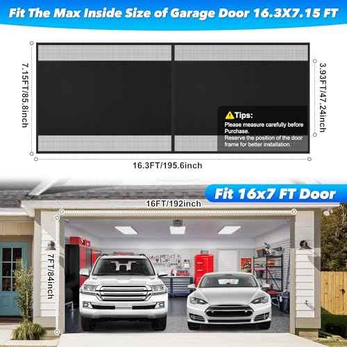 Privacy Garage Door Screen Blackout for 2 Car Garage-16x7FT Magnetic Garage Screen, 9.6LB Heavy Duty Thicker 265g/§³ Mesh, Hands Free, Magnetic Privacy Garage Screen Door(Black, 16 * 7FT)