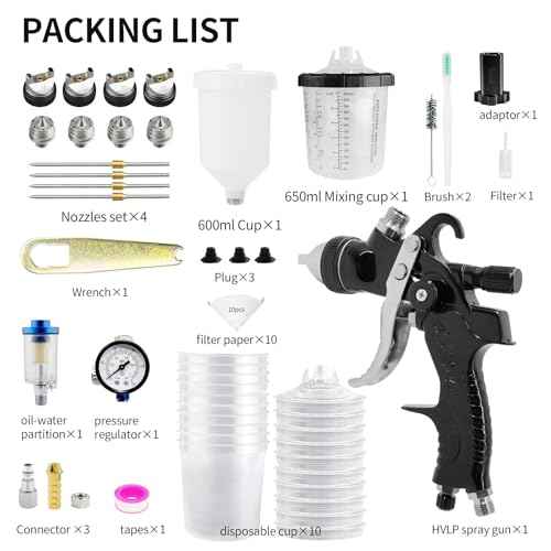 HVLP Spray Gun with 10Pcs 650ML Disposable Paint Cups, Automotive Paint Gun with 1.4/1.7/2.0/2.5mm Nozzles, Gravity Feed Air Paint Gun for Car,House Painting (Black)
