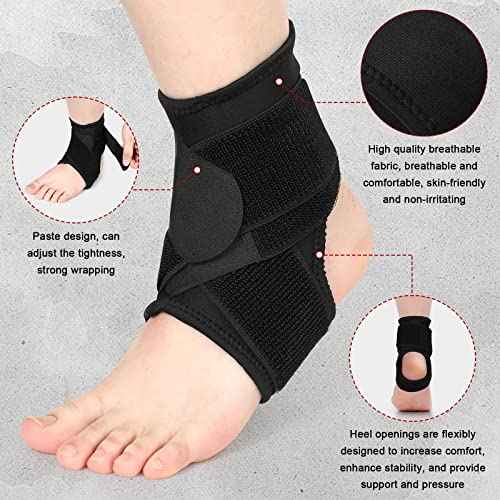 Honoson 2 Pcs Ankle Brace Kid Breathable Neoprene Ankle Support Compression Sleeve Achilles Tendonitis Relief Elastic Foot Brace with Adjustable Wrap for Sprained Plantar Fasciitis(Black,S)