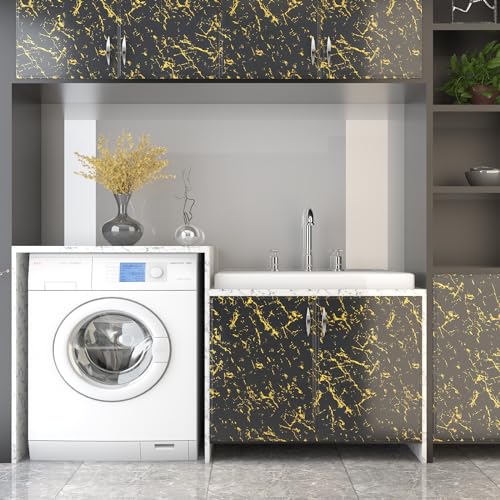 LACHEERY Luxury Black and Gold Wallpaper Peel and Stick Modern Marble Wallpaper for Walls Countertops Waterproof Contact Paper Black Marble Countertop Peel and Stick Removable Wall Paper 15.8"x80"