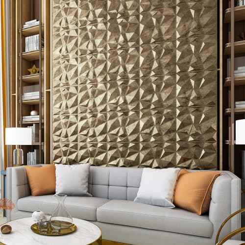 Art3d Textures 3D Wall Panels Antique Gold Diamond Design for Interior Wall Decor Pack of 12 Tiles 32 Sq Ft (PVC)