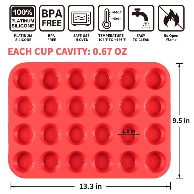 Silicone Mini Muffin Pan, 24 Cups Mini Cupcake Pans Silicone Muffin Tin for Baking Nonstick 2 Pack
