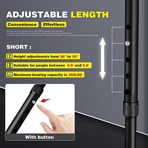 BigAlex Folding Walking Cane with LED Light,Pivoting Quad Base,Adjustable Walking Stick with Carrying Bag for Man/Woman (Alloy Base)