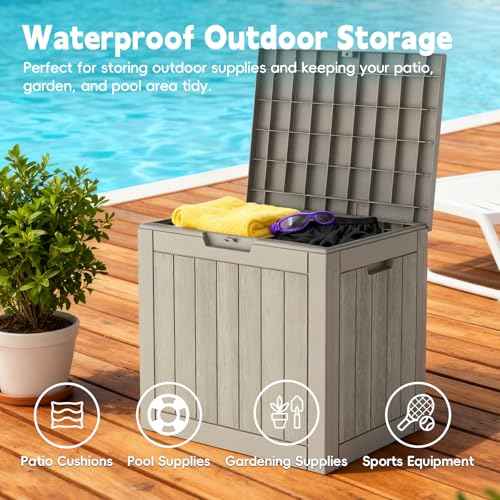 Outdoor Storage Box, 31 Gallon Deck Box Waterproof, Resin Patio Storage Bin for Package Delivery, Patio Furniture Cushion, Garden Tools, Pool Accessories, Weatherproof