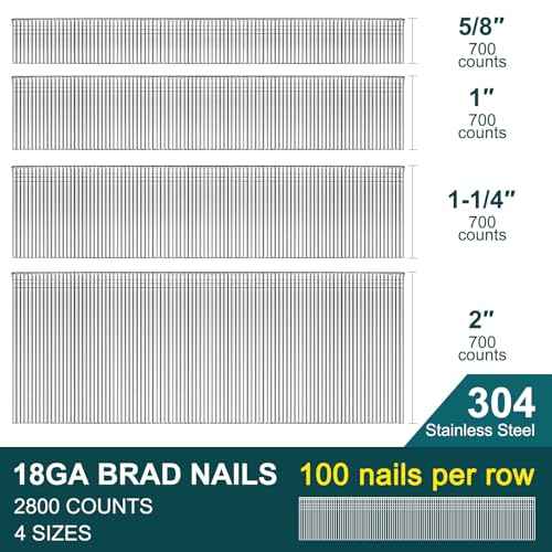 18 Gauge Brad Nails 304 Stainless Steel 18 GA Nail Gun Nails Assorted and Small Finishing Nails for Pneumatic, Electric Brad Nailer (Assorted Sizes)