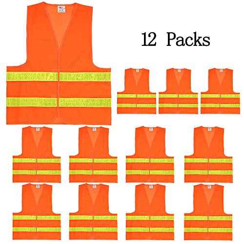 zojo Normal Visibility Safety Vests,12 Pack,Adjustable Size,Thin & Lightweight Mesh Fabric, Wholesale Safety Vest for Outdoor Works, Fits for Men Neon Orange Updated