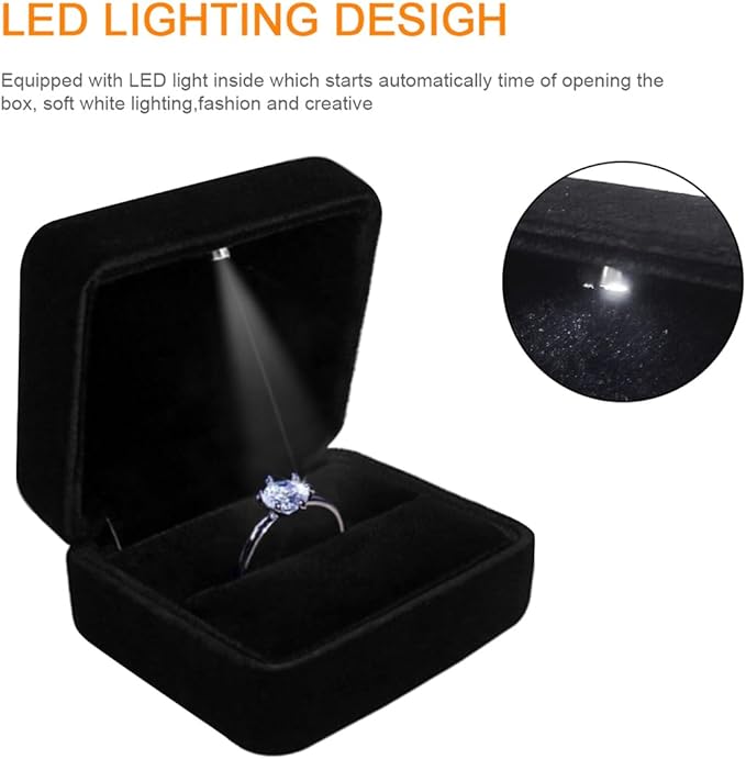 GBYAN Velvet Ring Box with LED Light Jewelry Display Gift Box for Proposal,Engagement, Wedding