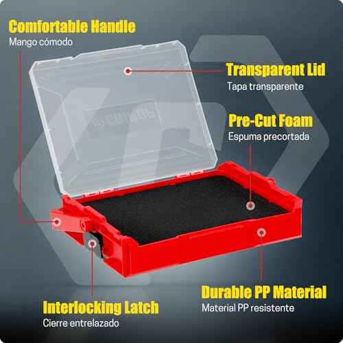 Stackable Tool Box, Portable Tool Storage Case with Pre-Cut Foam and Handle, Electrical Tool Organizer for Workshop, Garage, Household