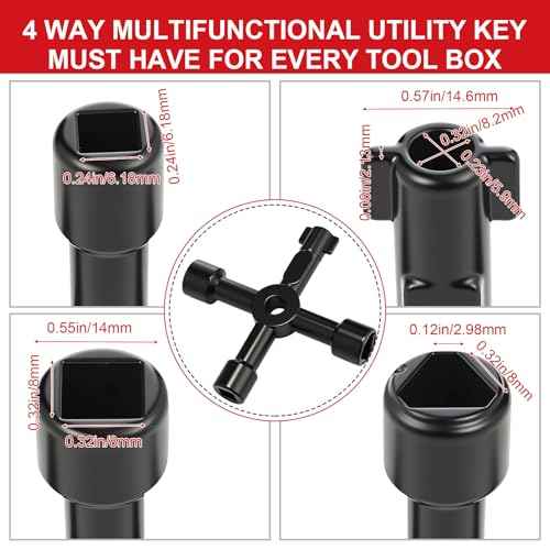 Water Meter Key 16 Inch Enforced Steel Wrench T-handle with 4-way Multi-functional Universal Cross Key Brass Water Meter Box Tool for Curb Main, Underground Stop, Waste Valves (Red, Gold)