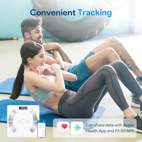 Accurate LED Display Bathroom Scale with Mobile App for Body Composition Analysis, Smart Digital Body Fat Scale (White)