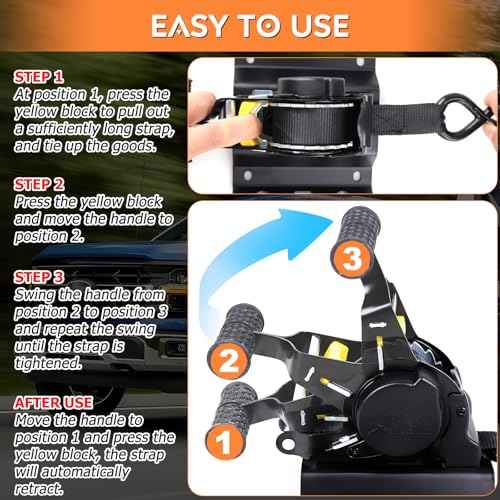 2PCS Retractable Ratchet Straps for 2015-2025 Ford F150 & Raptor, 10 Ft Super Duty Truck Self Retracting Tie Down Anchor Auto Ratchet Straps Replacement for F-150/F250/F350/F450/F550 Bed Accessories