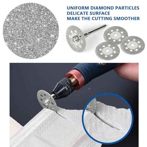 20pcs 545 Diamond Cutting Wheel Cut Off Discs Coated (22mm) for Dremel Rotary Tool with 402 Mandrel (3mm) 4pcs and Screwdriver for Cutting Glass, Stone, Ceramic, Marble, Tile, Plastic