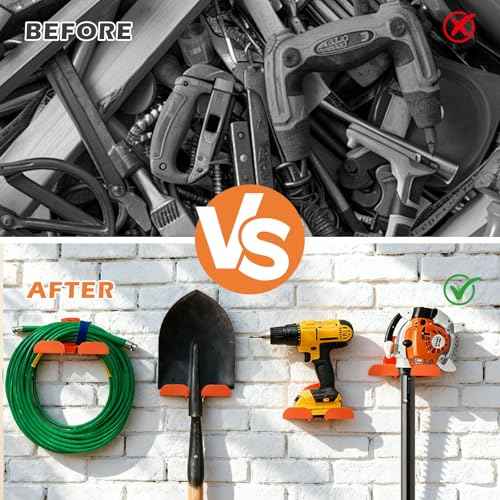 Trimmer Rack Wall Mount - Heavy Duty Wall Hanger for Grass Trimmer Garden Tools Chainsaw Hedge Trimmer 3 Pack Orange