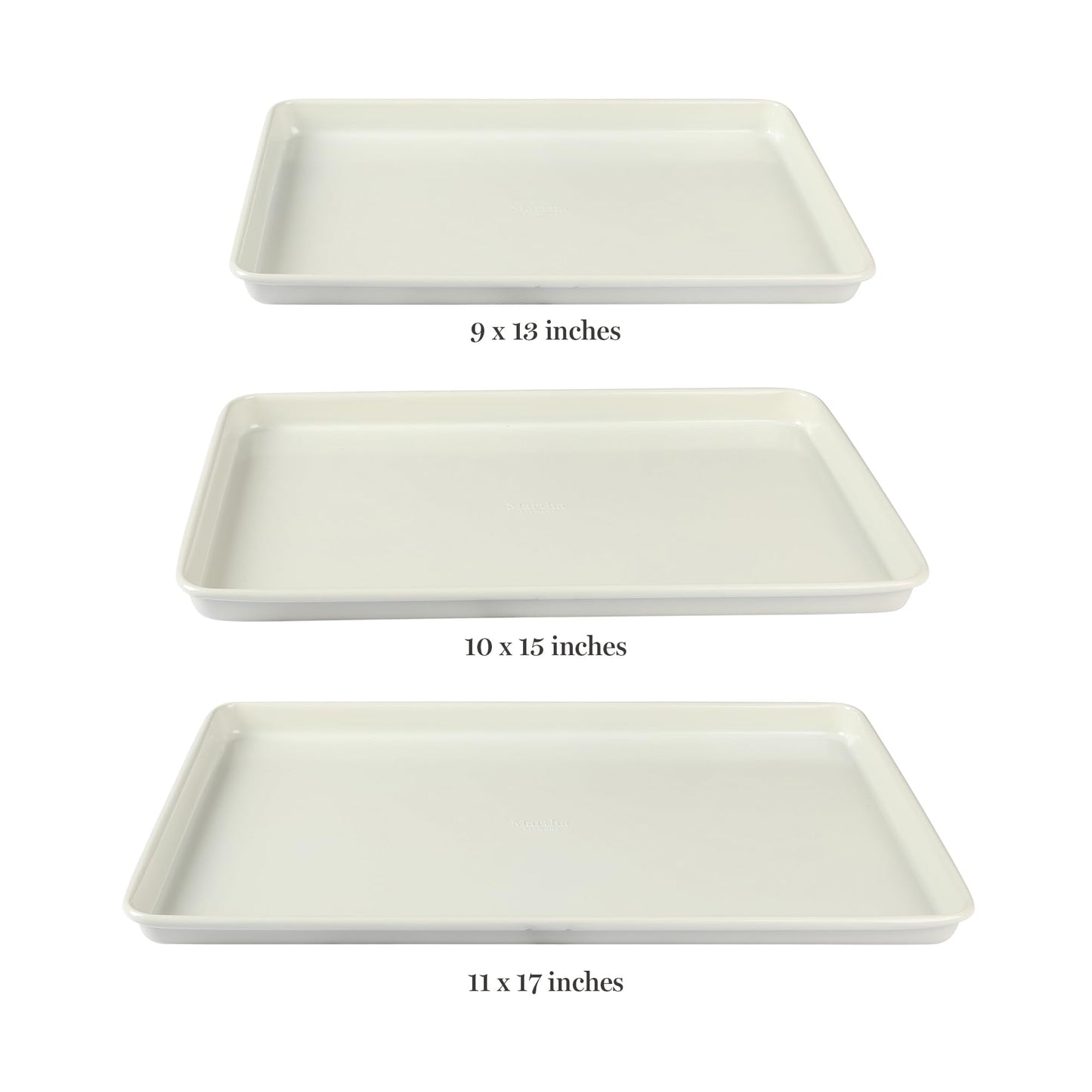 Martha Stewart Gallen 3-Piece Cookie Sheet Set – 13", 15", 17" Baking Pans, Ceramic Nonstick, PFA-Free, Carbon Steel – Oven Safe to 450°F, Warp-Resistant, Easy to Clean - Linen White