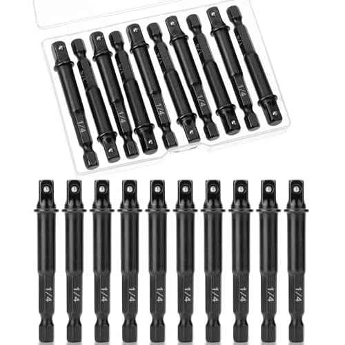 Bates- Impact Adapter Square Socket Set, 10 pcs, 1/4" Square Tip, Drill Socket Adapter Set, Hex Impact Socket Adapter Set, Socket Adapter for Drill, Impact Driver Socket Adapter, Impact Driver Bits