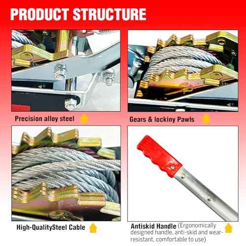 Come Along Winch - 11000 lbs/5T Pulling Capacity,12ft Steel Cable,3 Hooks,Dual Gear Power Puller,Automotive Hoist Cable Puller for Vehicle Rescue,Construction,and Farm