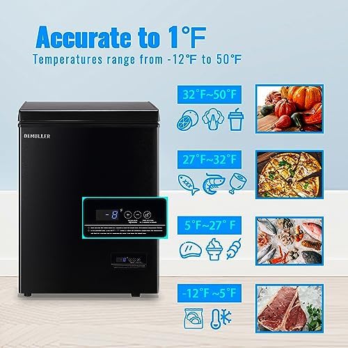 Mini Chest Freezer Compact Deep Freezing Machine with Electronic Temperature Control (Accurate to 1 ℉) Freestanding Small Freezer with 2 Removable Storage Baskets Black