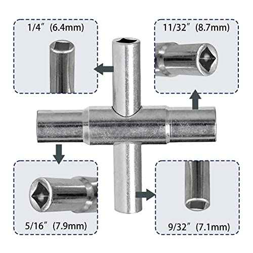 4 Way Sillcock Key Wrench Set, 1/4", 9/32", 5/16", 11/32" Water Utility Key for Faucet, Spigots and Most Valves, 2 Pack