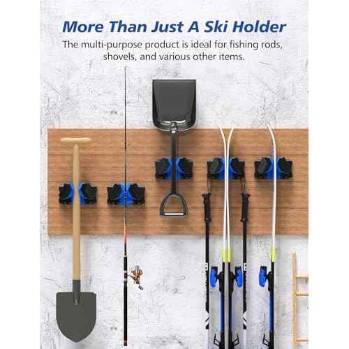 Ski Wall Mount, Ski Snowboard Storage Rack Tool Organizers Wall Mount, Ski Storage Rack for Garage Organizer, Fits Any Ski or Snowboard, Heavy Duty Nonslip Snowboard Wall Storage Rack - Blue
