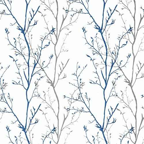 Grey Blue Tree Branches Peel and Stick Contact Paper 17.7" x 78.7" Modern Tree Branch Removable Wallpaper Natural Wall Paper Self-Adhesive Vinyl for Drawer Liner Furniture Crafts Accent Walls