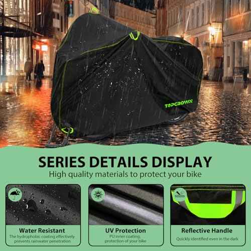 Bike Cover Waterproof Outdoor Storage for 1/2/3 Bikes, Bicycle Cover Rain Sun UV Dust Wind Proof with Storage Bag for Mountain Road Bike/Ebike (210D Black+Green, XL Size for 1 bike)