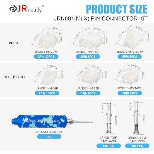 JRready ST6556 MLX Pin Connector Kit with Molex Pin Extractor Tool 6.35mm Pitch Wire Power .084¡± Connectors 14-20AWG Pin Terminals 2.13mm Diameter 42024 Series with Terminal Removal Tool