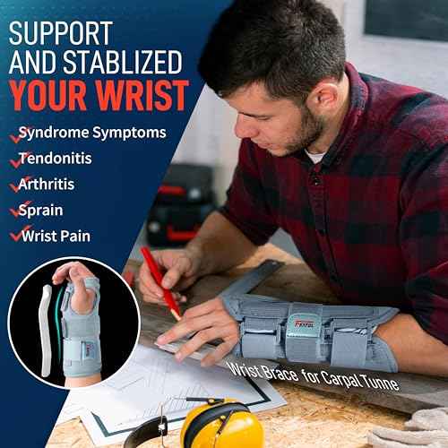 FEATOL Wrist Brace Carpal Tunnel, Night Support Brace with Wrist Splint, Adjustable Straps, Hot/Ice Pack for Women and Men, Right Hand, Medium/Large, Tendinitis, Arthritis, Pain Relief