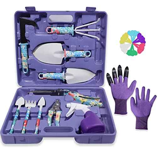 Garden Tool Set, Stainless Steel Heavy Duty Gardening Tools 30 PCS w/Floral Print, Trowel Rake Weeder Pruner Shears Sprayer Digging Claw Gloves, Ideal Gardening Set for Women