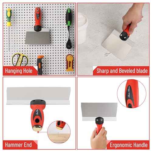 Bates Stainless Steel Putty Knife Set - 5 Pack, 14", 12", 10", 8", 6" Drywall Knives, Scraper Tool