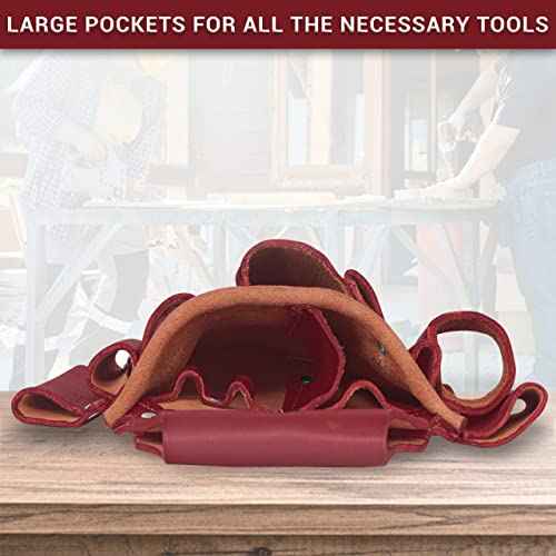 FUERI Leather Tool Pouches for Carpenter Electrician Heavy Duty Construction Professional 5 Pocket Tools Belt Suspenders Organizer