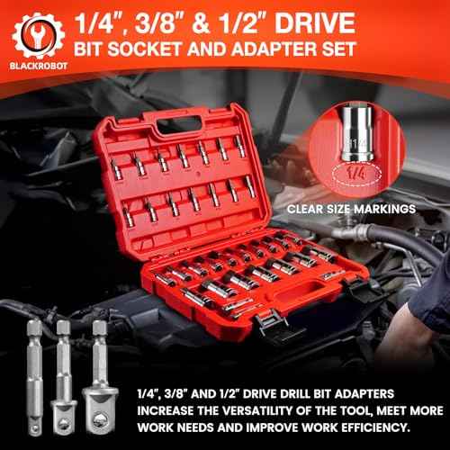 34-Pieces Hex Bit Socket Set, BLACKROBOT 1/4" 3/8" 1/2" Drive SAE & Metric Size Allen Socket Set with Socket Adapters and Portable Storage Case, S2 Alloy Steel