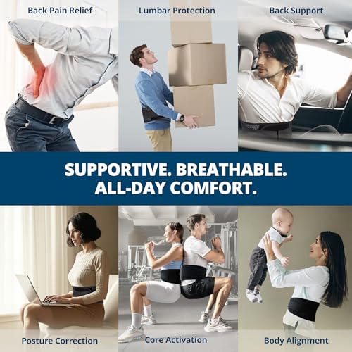 Strong Self-Heating Fit Lower Back Brace – Advanced Composite Fiber Support Belt with X-Shaped Design, Strong Lumbar Support, Pain Relief for Men & Women, Medium