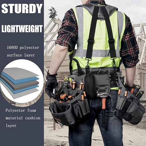 Tool belt,Tool Belts for Men with Suspenders and Magnetic Tool Pouch.Heavy Duty Carpenter/Construction Tool Belt.
