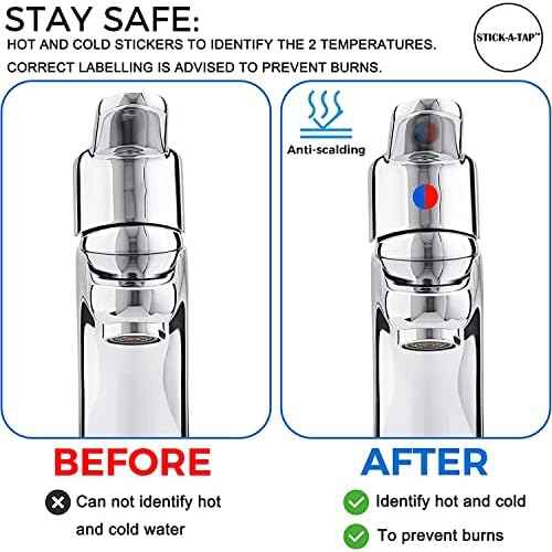 Faucet Stickers, 15 Hot and Cold Water Stickers - Kitchen Faucet Stickers - Red & Blue Vinyl Tap Faucet Transfer Stickers for Bathroom ((H & C - Circle))