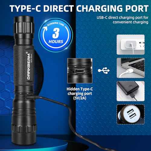 DARKBEAM UV Flashlight 365 nm Light Blacklight, Mini Powerful Wood¡¯s Lamp USB-C Rechargeable, LED 10W Ultraviolet Flashlights Pocket Pet Urine Detector for Mineral, Uranium Glass, Resin Curing
