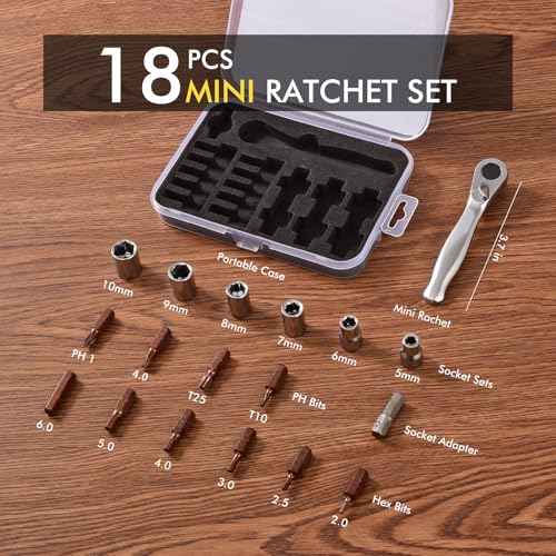 COTOUXKER Mini Ratchet Set, Right Angle Screwdriver set with 1/4 Mini ratcheting screwdriver and Bits Sockets for Tight Spaces