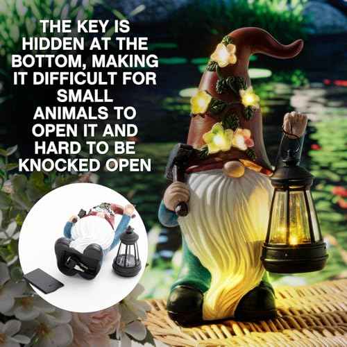 Hide A Key Outside Gnome Figurine Key Hiders Outside Gnome Statues Resin with Solar Light Decorations for Yard Outdoor Garden