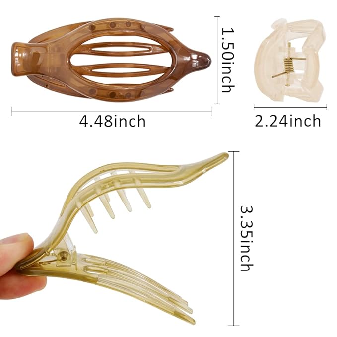 Flat Claw Clips Barrettes for Women - Alligator Hair Clips (3 Pcs), Duck Billed Clips for Thin & Medium Hair Styling, Jaw Clamps