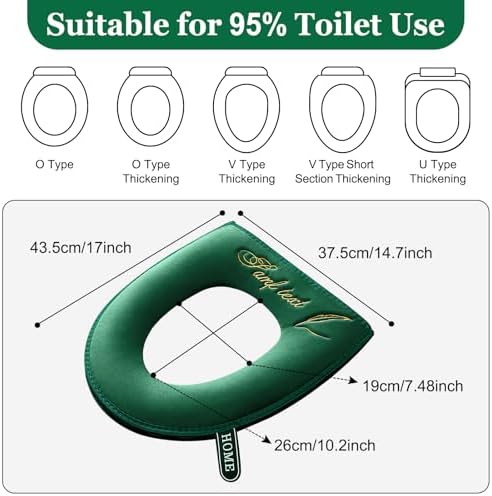 timecity 2Pcs Warmer Toilet Seat Pads with Zipper Grey Green Toilet Seat Cover with Lifter Handle Set Washable Velvet Toilet Seat Cushion Soft Thicker Toilet Seats Warmer Mat, Grey Green