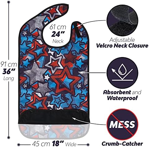 Adult Bibs for Eating: Reusable with Crumb Catcher Pocket - For Men and Women