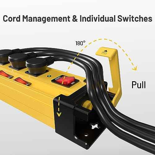 2 Pack Power Strip Surge Protector 2700J with Individual Switches and Flat Plug, 6 Outlet Heavy Duty Metal Power Strips with Cord Manager and Hook, Mountable 6FT 14AWG Extension Cord