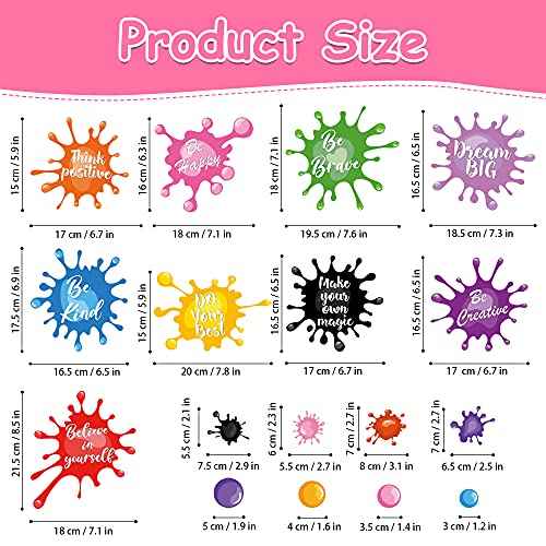 Colorful Inspirational Quotes Wall Decals Watercolor Paint Wall Decals Ink Splatter Splotches Wall Stickers Motivational Lettering Positive Sayings Stickers for Kids Classroom Nursery Playroom School