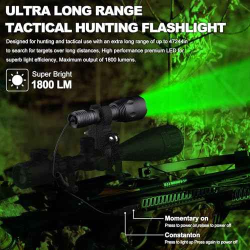 TC10 Hunting Light Kit,Green Lights 1312 Yards Hunting Flashlight High Power for Coyote,Predator, Varmint, Coon& Hog-Predator Light 1800 Lumens 1312 Yards