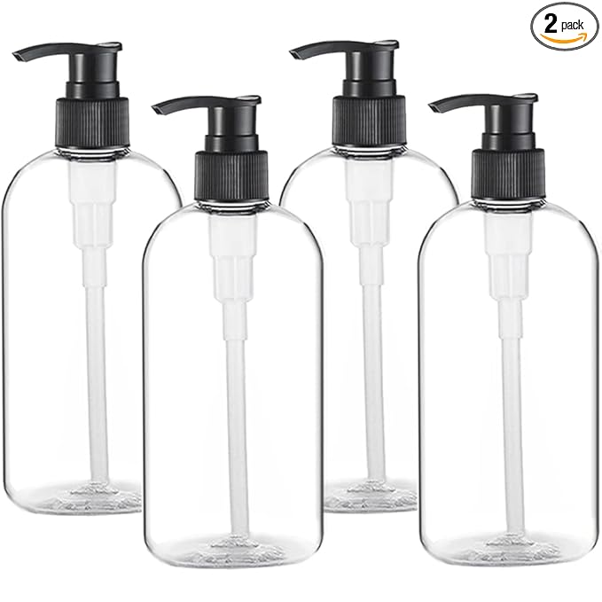 Empty Plastic Pump Bottles Dispenser 4 Pack 16oz/500ml Portable Clear BPA-Free Cylinder Shampoo Lotion Hand Pump Bottle Durable Refillable Containers