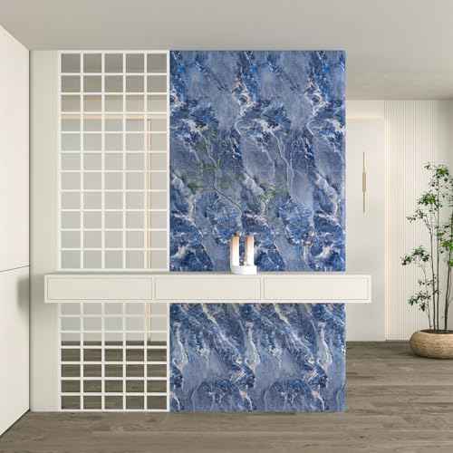CHIHUT Marble Contact Paper Peel and Stick 12''x100'' Blue Marble Wallpaper for Countertops Waterproof Self Adhesive Countertop Contact Paper Decorative Vinyl Film for Cabinets Desk Shelf Liner