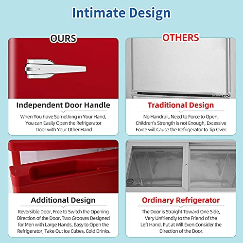 LHRIVER Mini Freezer, 3.0 Cu.ft Small Upright Freezer with Handle, Removable Shelves, Adjustable Thermostat, Low Noise for Bedroom/Apartment/Office, Red