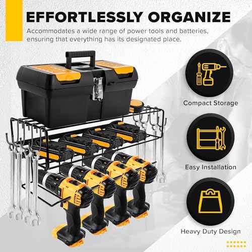 Power Tool Organizer 12" x 6" x 6" - Tool Storage Organizer and Garage Tool Storage - Use as Tool Storage for Garage Organization - Drill and Power Tool Holder - Bits Included