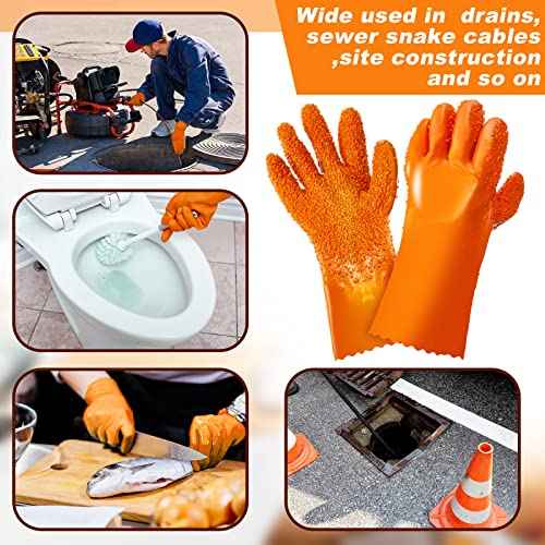 Jecery Sewer Gloves Plumbing Snake Gloves Abrasion Resistant Drain Cleaning Accessory for Men Women Plumber Tools Orange