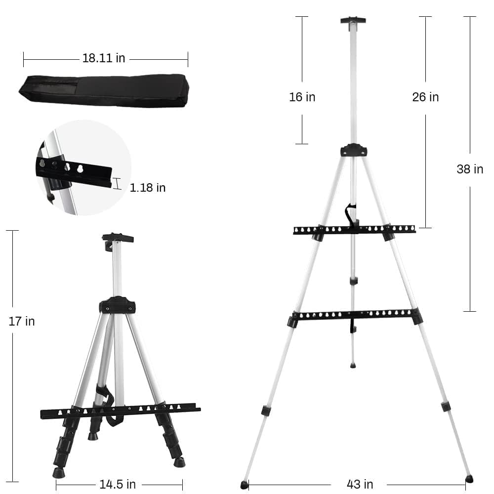 RRFTOK Art Painting Display Artist Easel Stand,Aluminum Metal Tripod Adjustable Easel for Painting Canvases Height from 17 to 66 Inch,Carry Bag for Table-Top/Floor Drawing and Displaying(3pack).