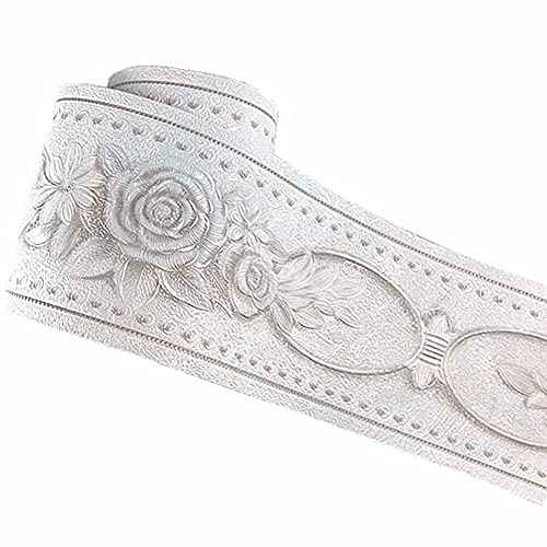 MULLSAN 5 Meters Rattan Flower 3D Peel and Stick Waterproof Wall Border Easy to Apply (White)